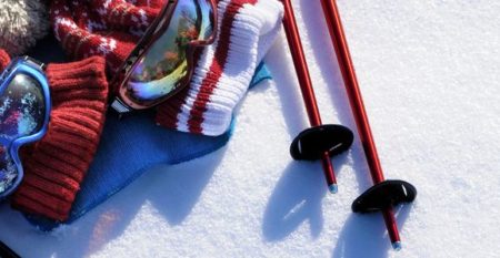 Ski equipment snow background Ski equipment snow background